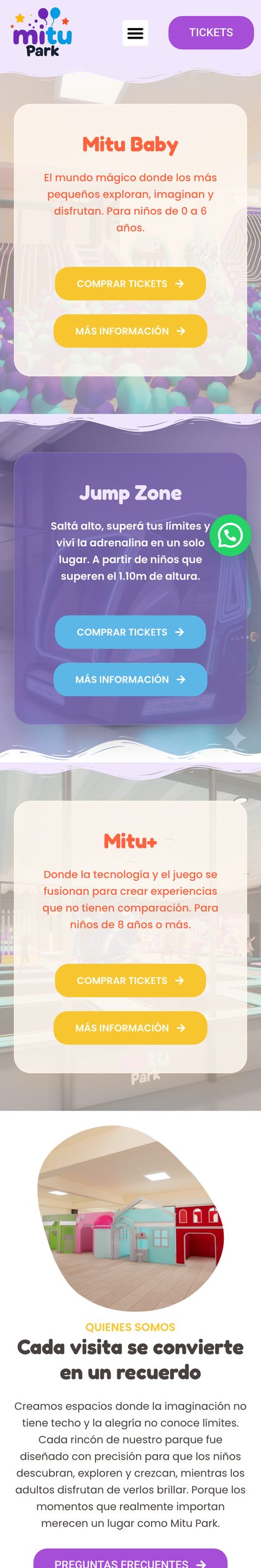 Vista mobile del sitio de Mitu Park, diseñado por Point Web
