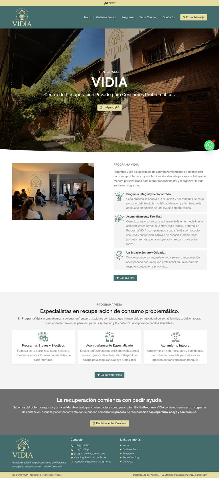 Sitio web de Programa Vidia, diseñado por Point Web