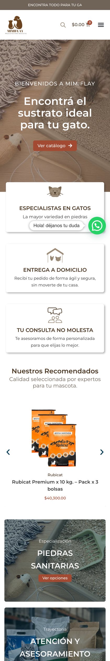 Vista mobile de la tienda de Mimi Fly, diseñada por Point Web