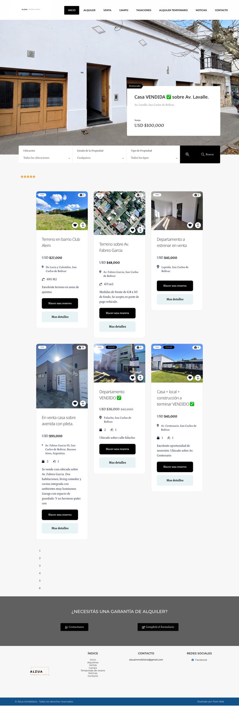 Sitio de alzuainmobiliaria.com.ar, diseñado por Point Web