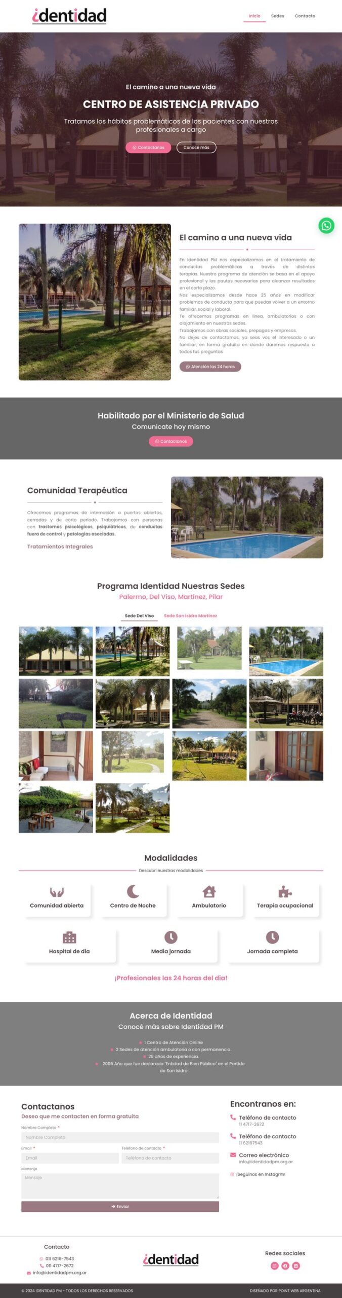 Sitio web de Centro Identidad, diseñado por Point Web