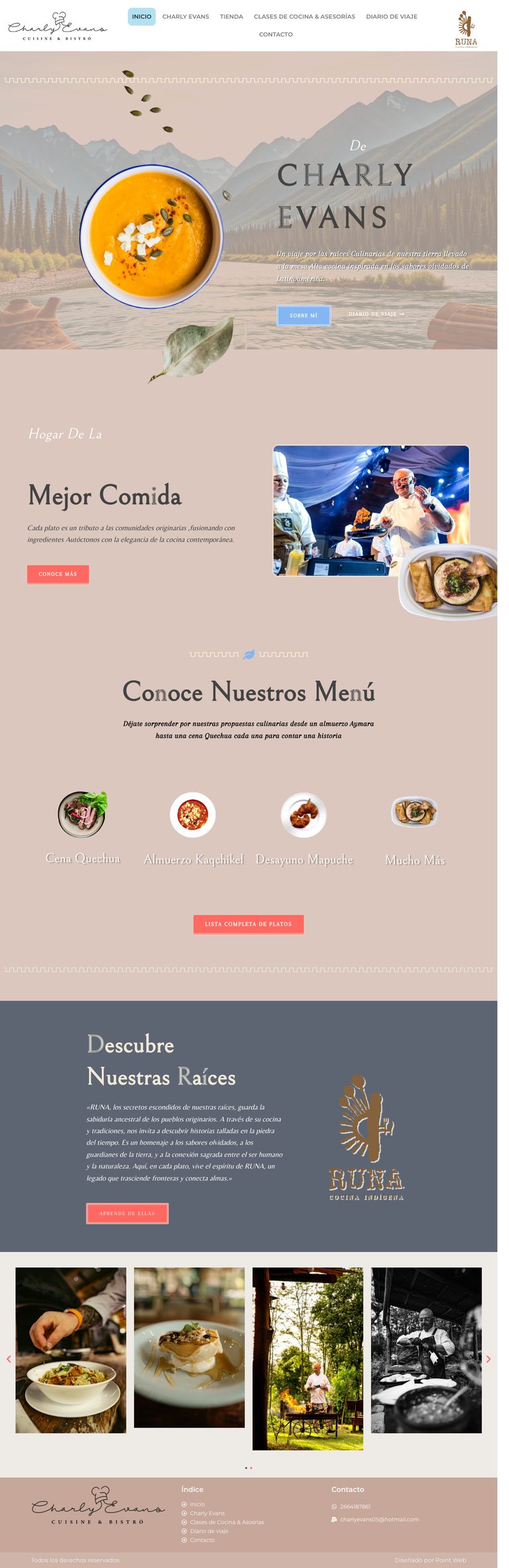Sitio de charlyevans.com.ar, diseñado por Point Web