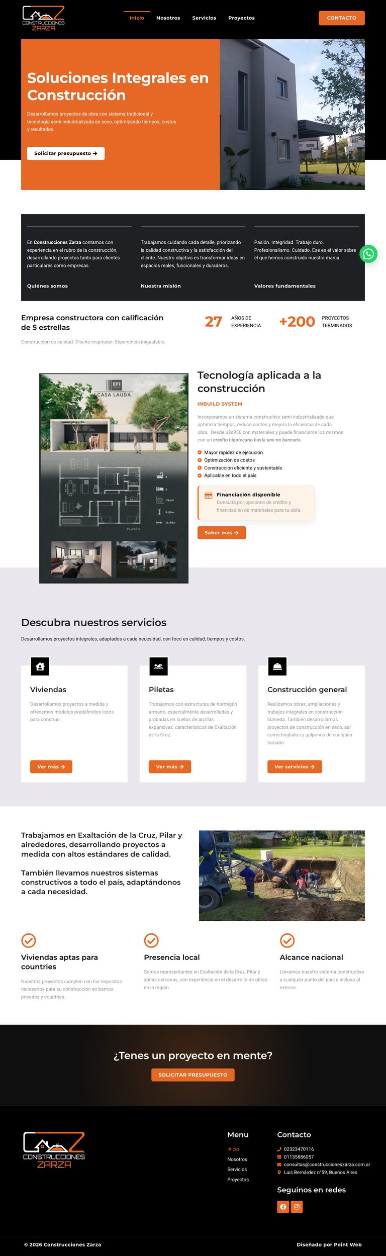 Sitio de construccioneszarza.com.ar, diseñado por Point Web