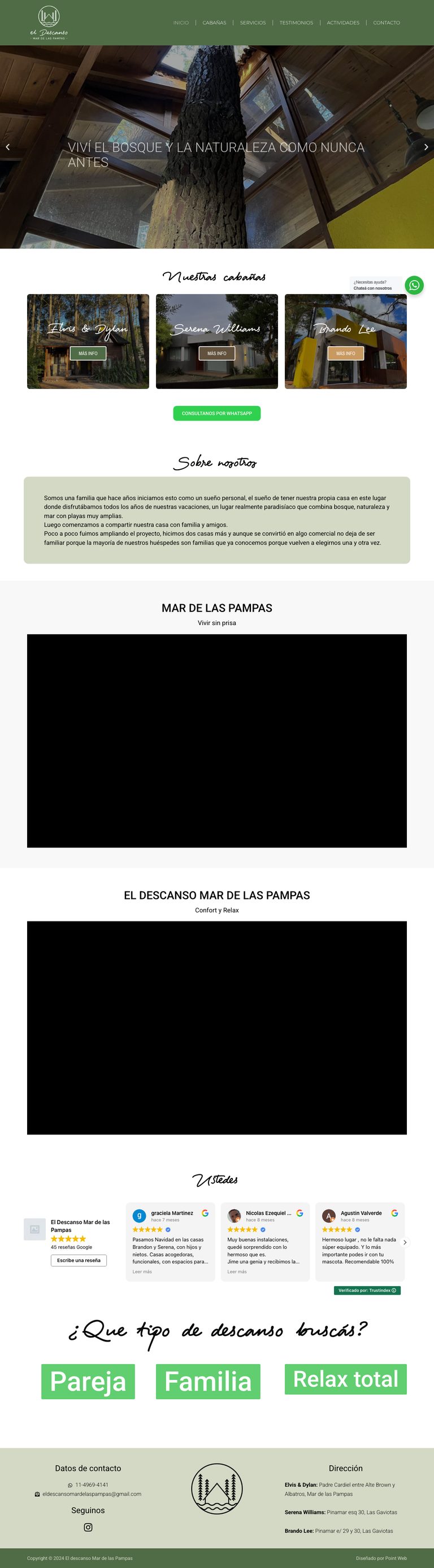 Sitio de eldescansomardelaspampas.com, diseñado por Point Web