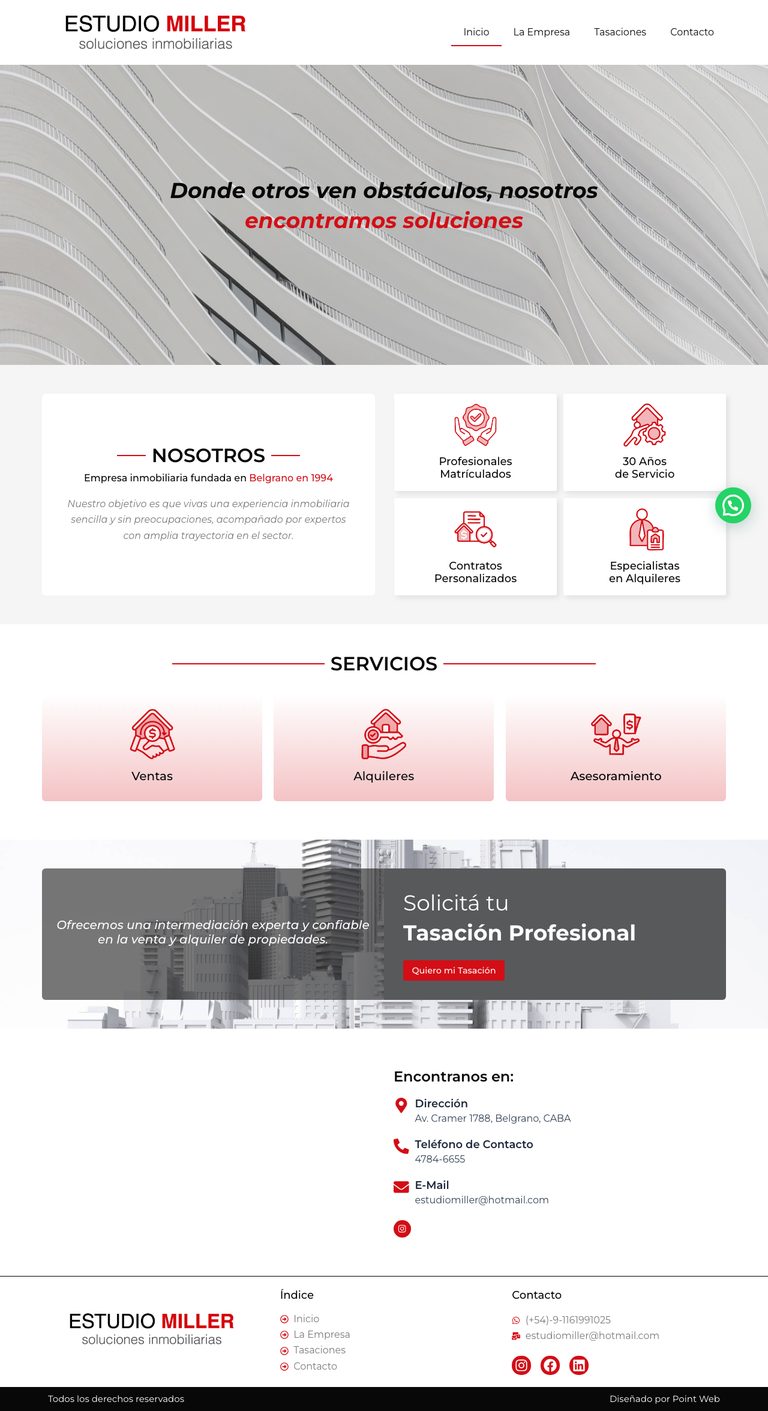 Sitio de estudiomiller.com, diseñado por Point Web