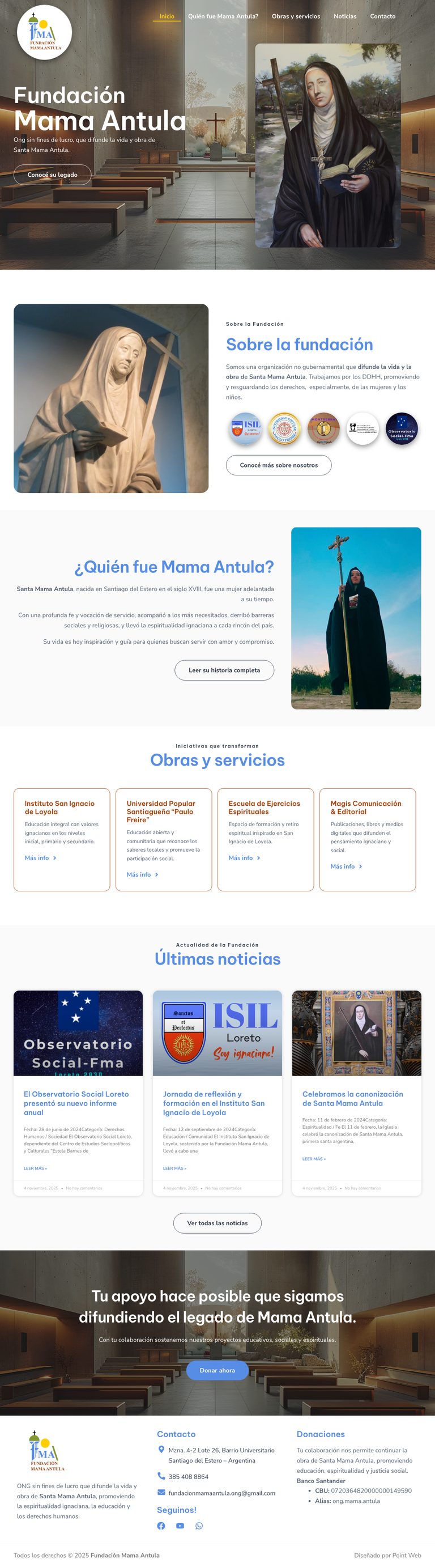 Sitio de fundacionmamaantula.com.ar, diseñado por Point Web