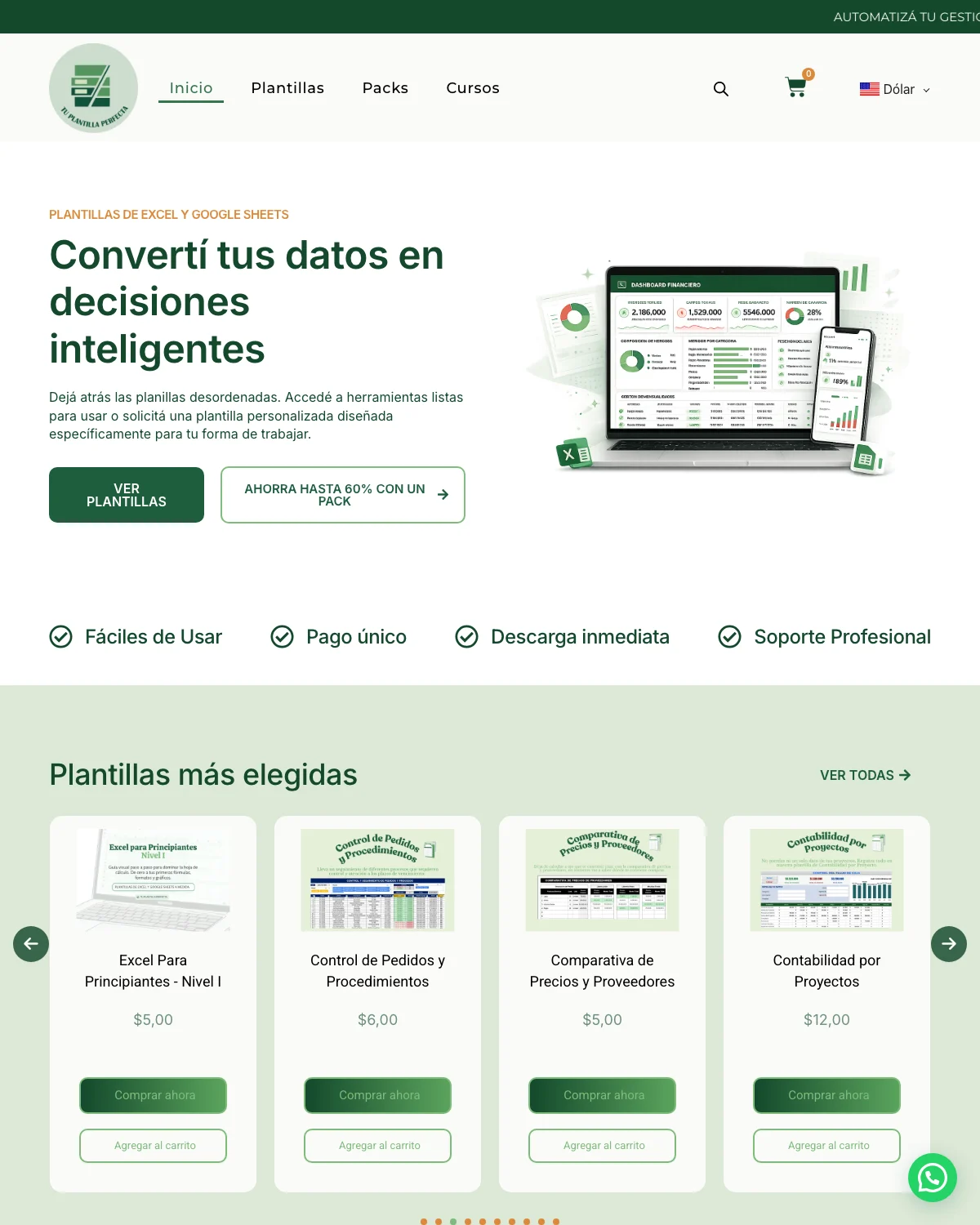 Tienda online de Tu Plantilla Perfecta, vende al mundo en dólares