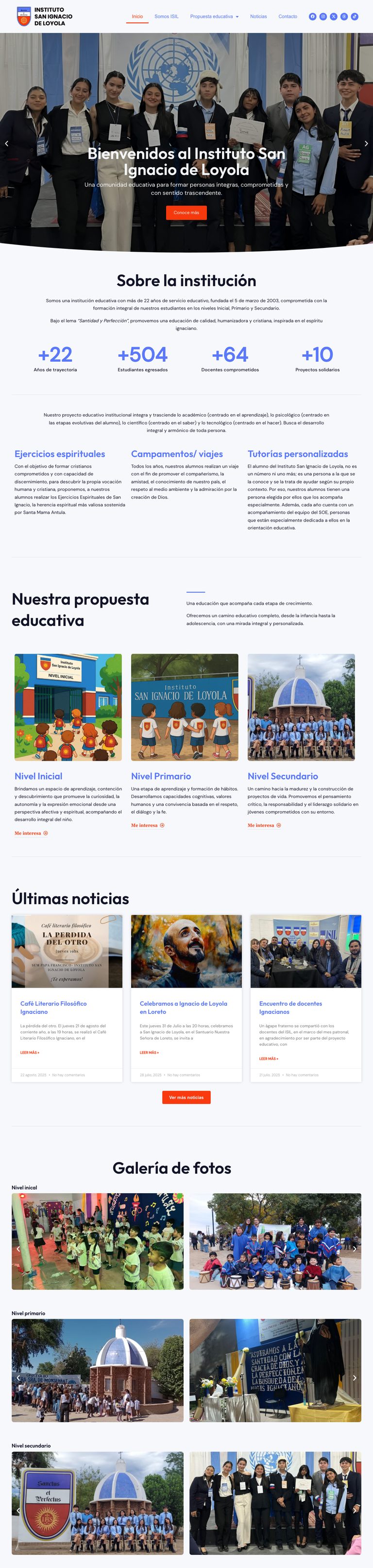 Sitio de institutosanignaciodeloyola.com.ar, diseñado por Point Web
