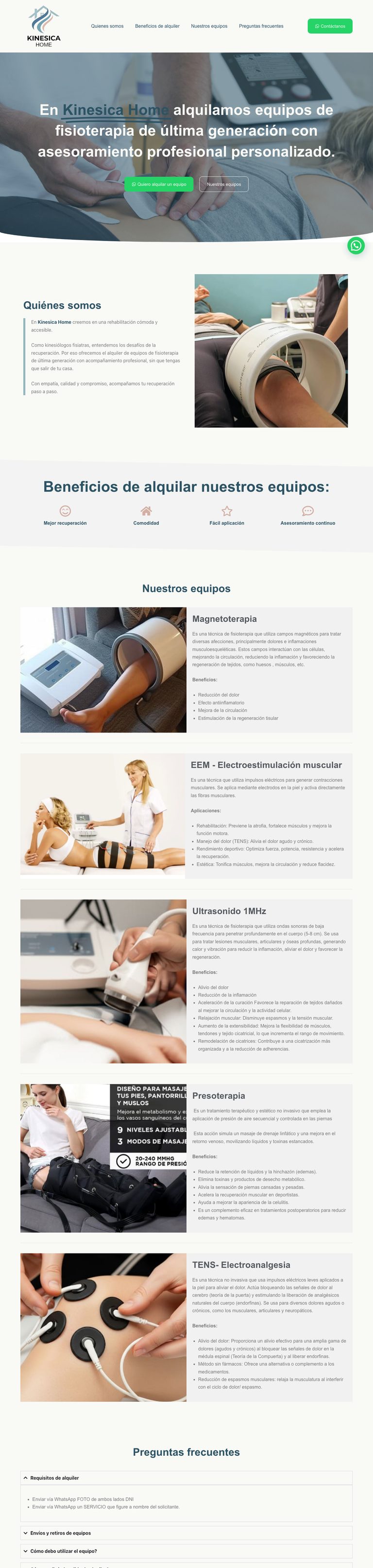 Sitio de kinesicahome.com.ar, diseñado por Point Web
