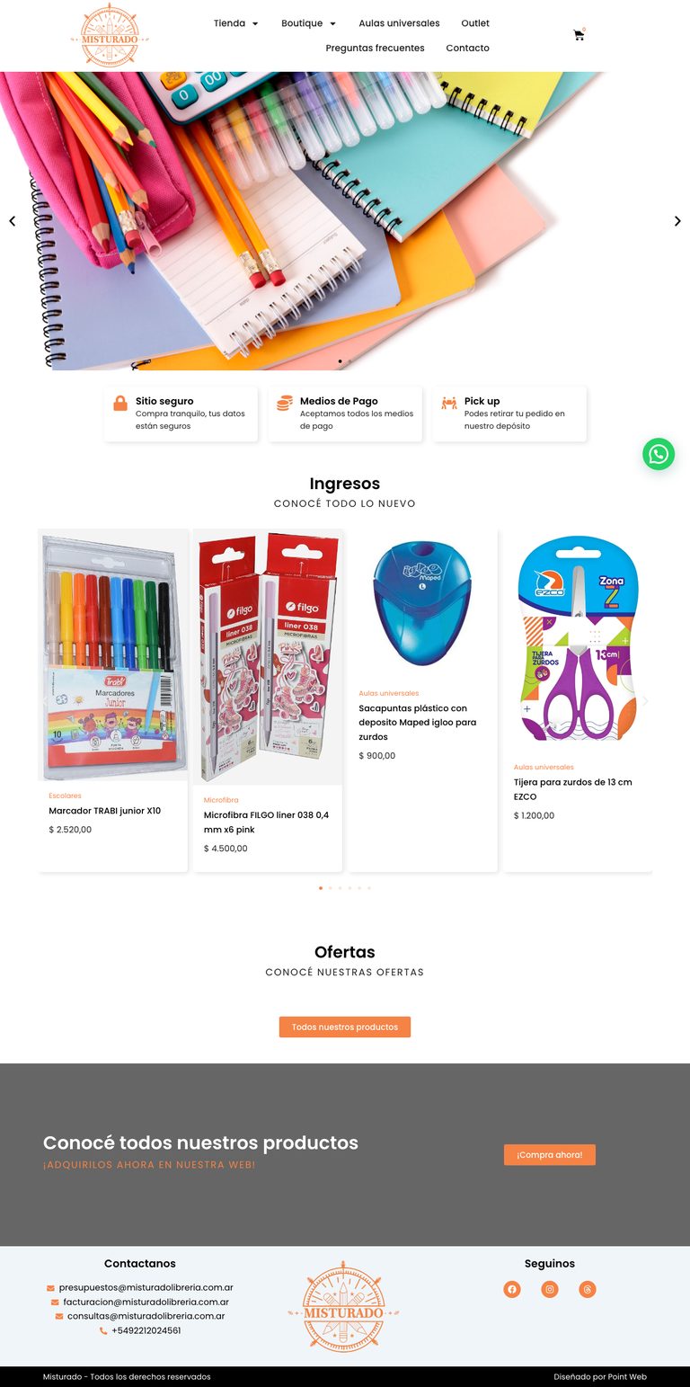 Sitio de misturadolibreria.com.ar, diseñado por Point Web