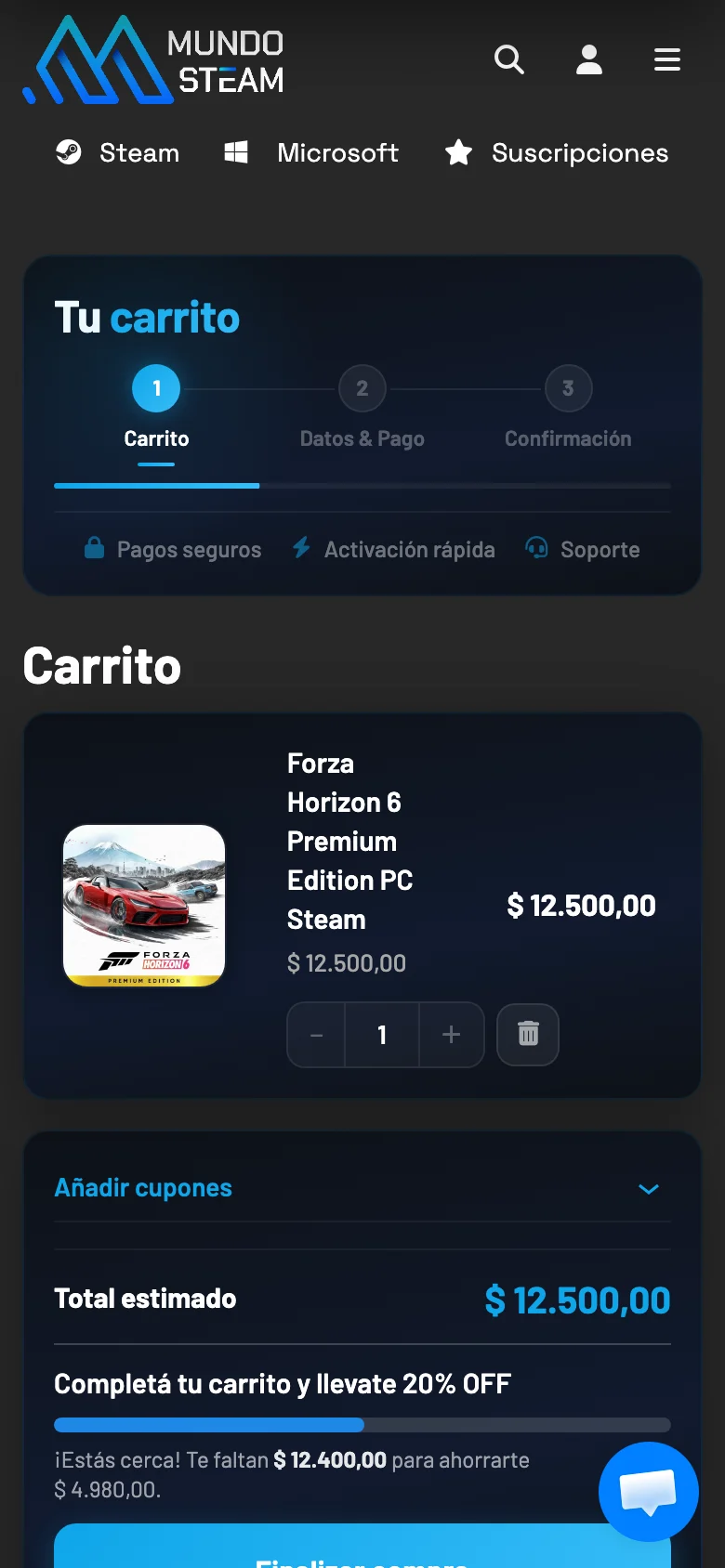 Carrito real de Mundo Steam
