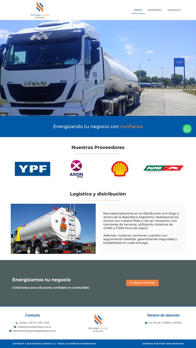 Sitio de noruegaenergy.com.ar, diseñado por Point Web