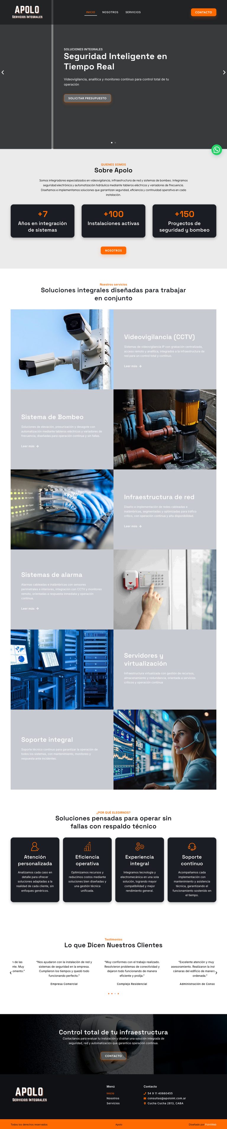 Sitio de apolointernacional.com, diseñado por Point Web