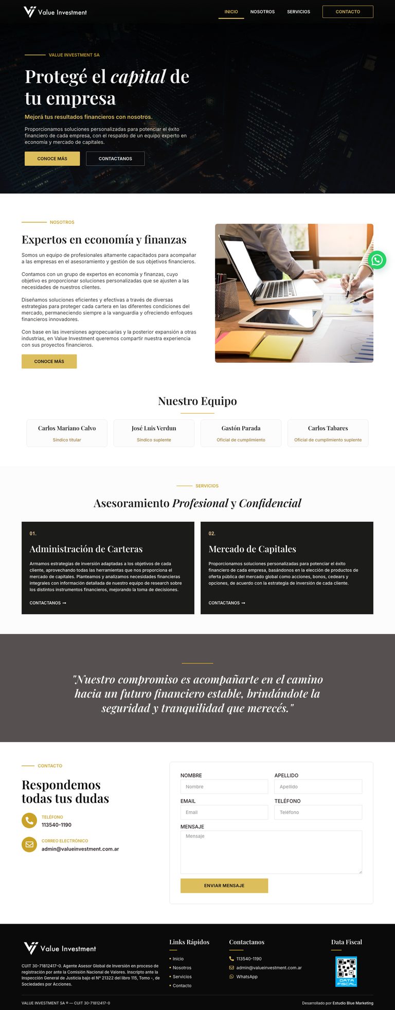 Sitio de valueinvestment.com.ar, diseñado por Point Web