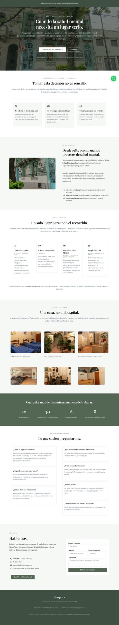 Landing de admisión de Témpora, diseñada por Point Web
