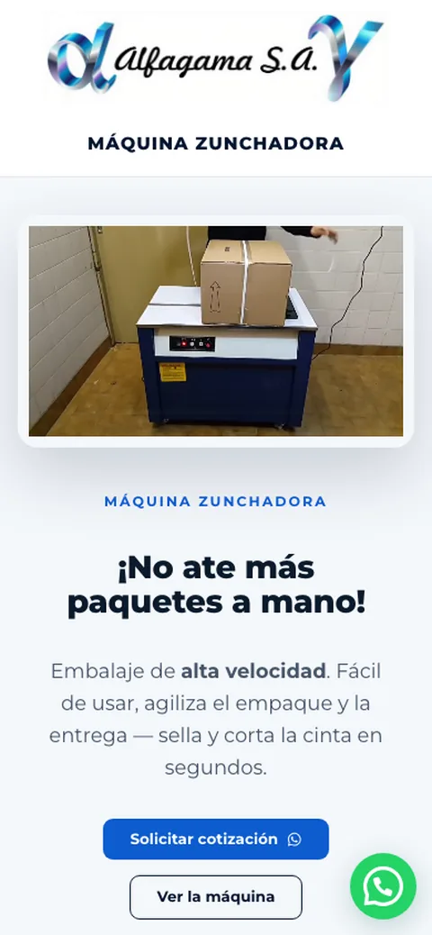 Sitio web de Alfagama S.A. en celular — diseño responsive de Point Web