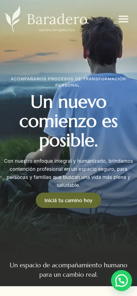 Sitio web de Baradero Centro Terapéutico en celular — diseño responsive de Point Web