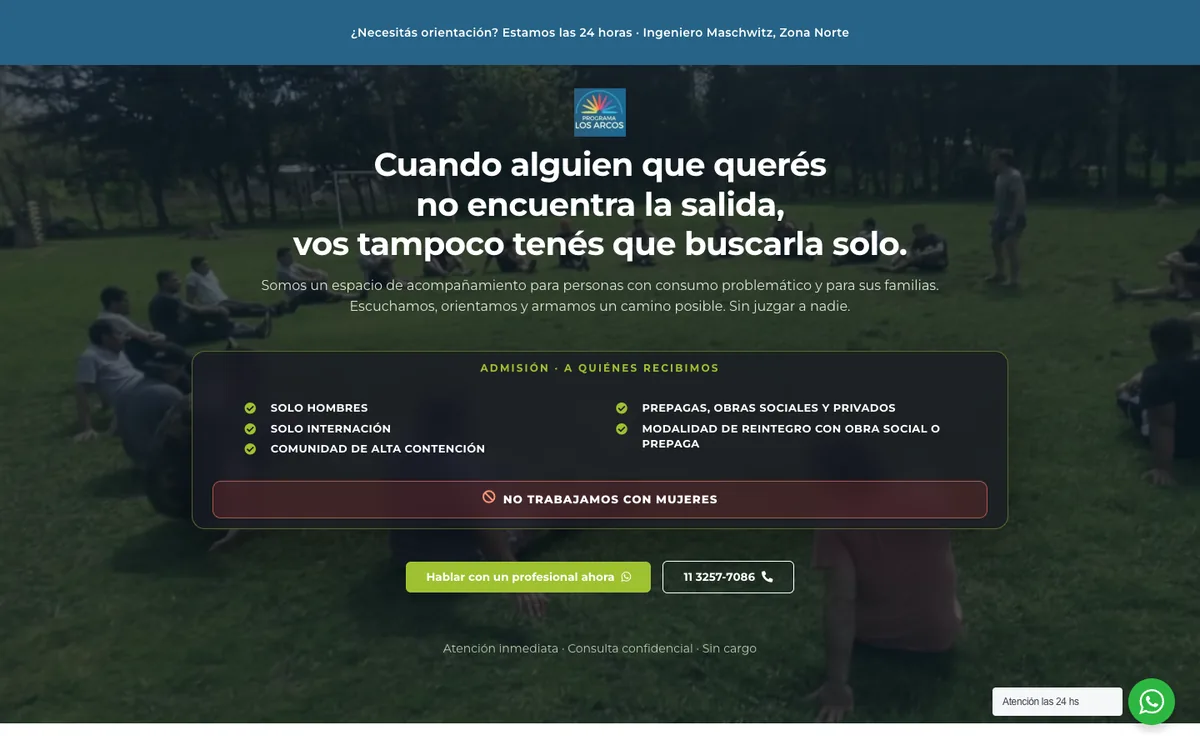 Sitio web de Programa Los Arcos — Centro de asistencia privado en escritorio — diseño de Point Web