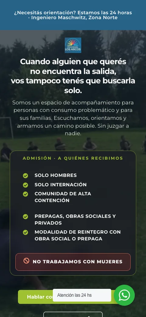 Sitio web de Programa Los Arcos — Centro de asistencia privado en celular — diseño responsive de Point Web