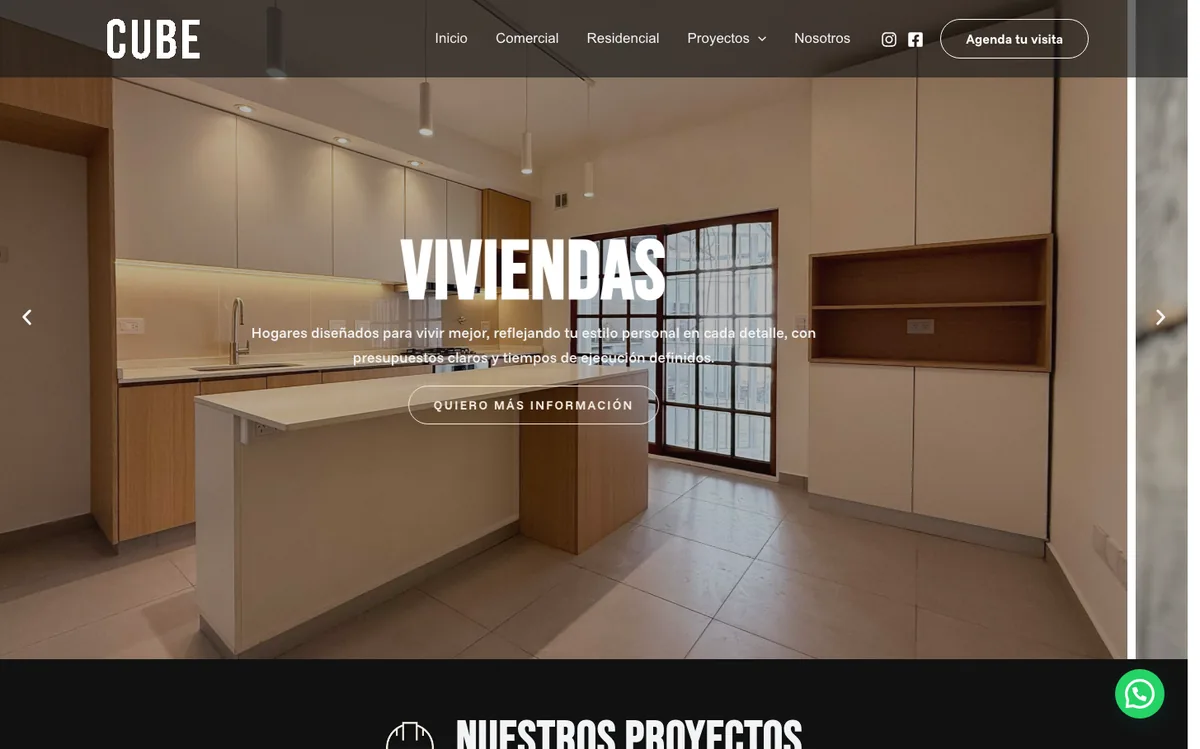Sitio web de CUBE Constructora en escritorio — diseño de Point Web