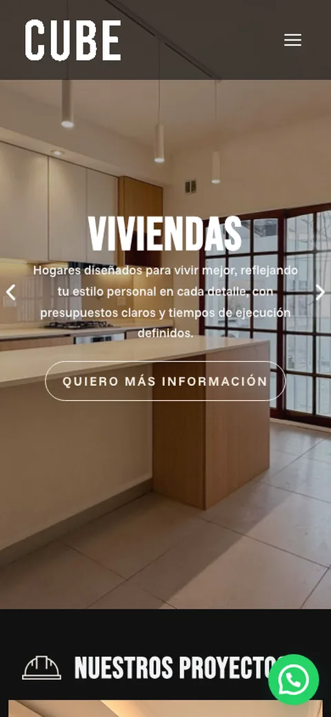 Sitio web de CUBE Constructora en celular — diseño responsive de Point Web