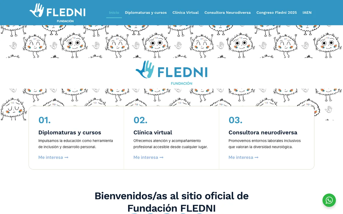 Sitio web de Fundación FLEDNI en escritorio — diseño de Point Web