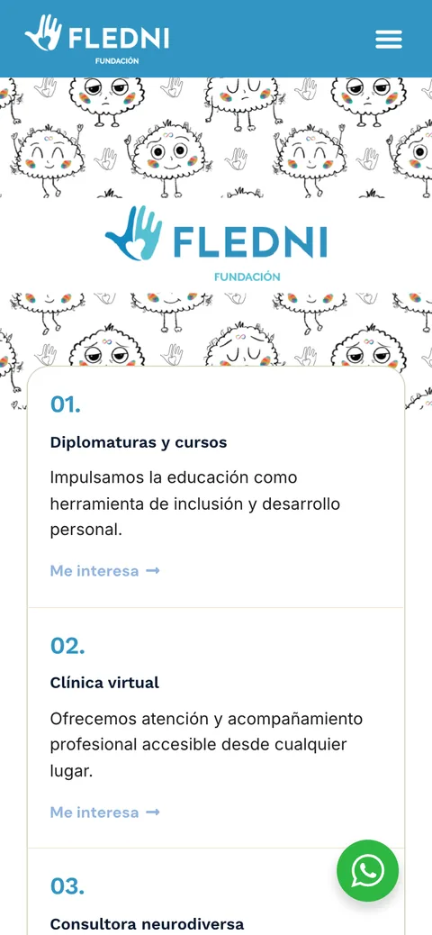Sitio web de Fundación FLEDNI en celular — diseño responsive de Point Web