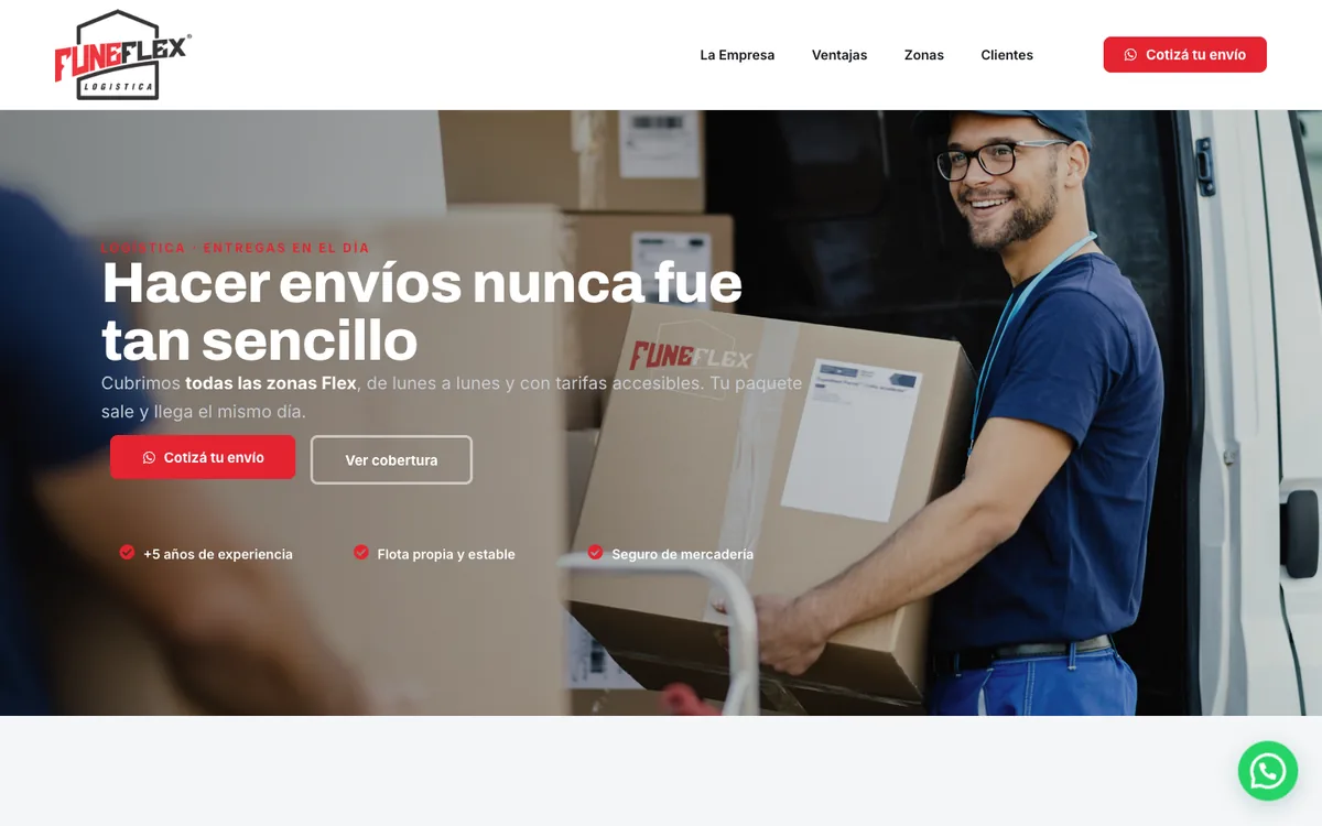 Sitio web de Funeflex Logística en escritorio — diseño de Point Web