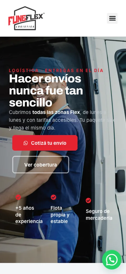 Sitio web de Funeflex Logística en celular — diseño responsive de Point Web