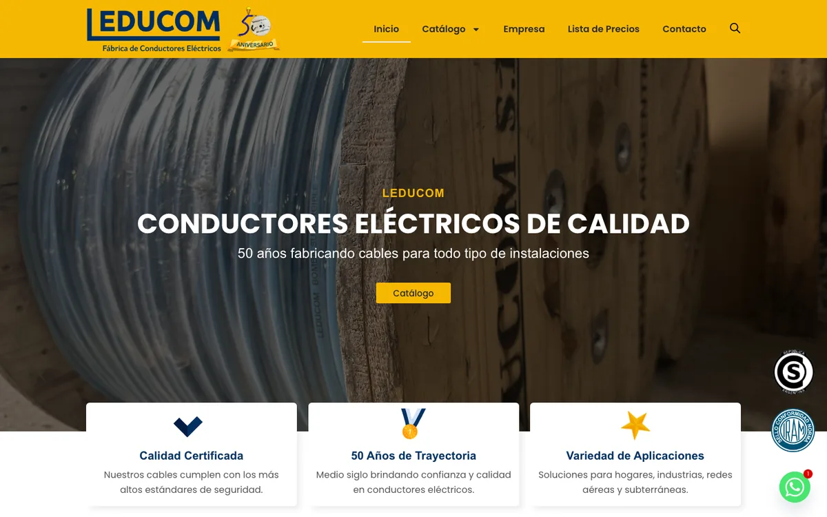 Sitio web de Leducom S.R.L. — Fábrica de Conductores Eléctricos en escritorio — diseño de Point Web
