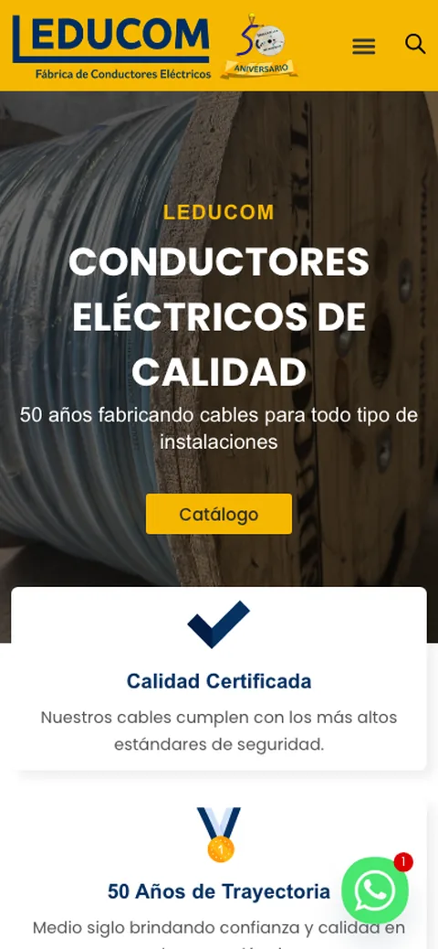 Sitio web de Leducom S.R.L. — Fábrica de Conductores Eléctricos en celular — diseño responsive de Point Web