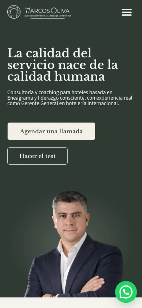Sitio web de Marcos Oliva — Autoconocimiento & Liderazgo Consciente en celular — diseño responsive de Point Web