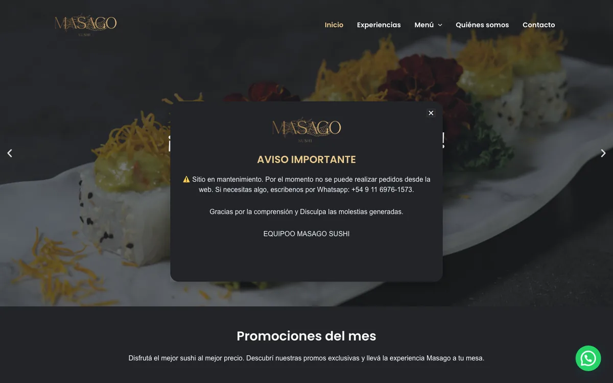 Sitio web de Masago Sushi en escritorio — diseño de Point Web
