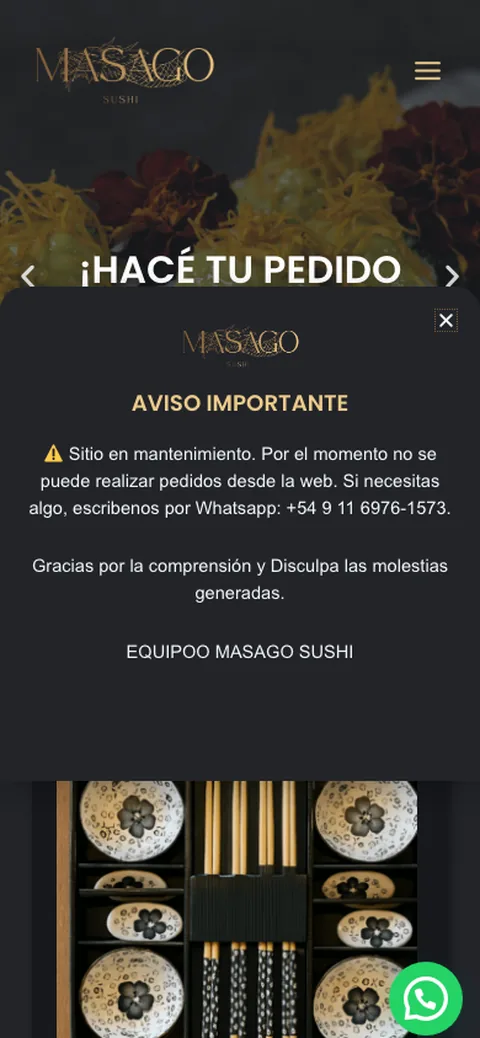 Sitio web de Masago Sushi en celular — diseño responsive de Point Web