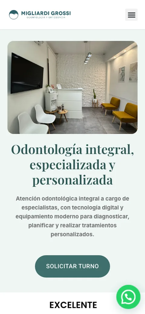 Sitio web de Migliardi Grossi Odontología en celular — diseño responsive de Point Web