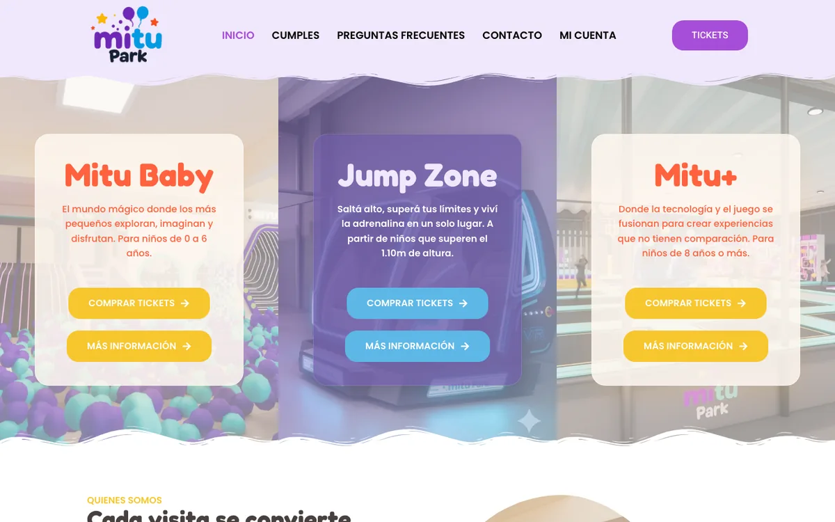 Sitio web de MituPark en escritorio — diseño de Point Web