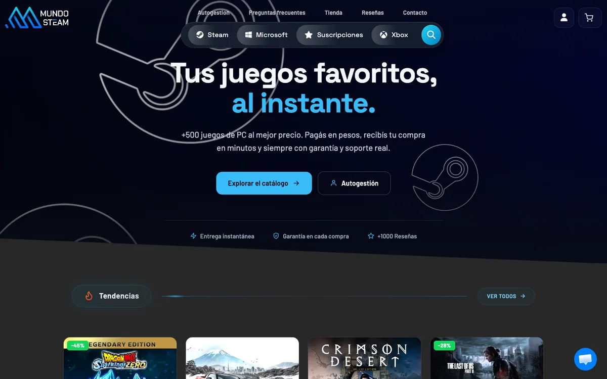 Sitio web de Mundo Steam en escritorio — diseño de Point Web
