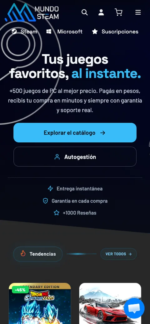 Sitio web de Mundo Steam en celular — diseño responsive de Point Web