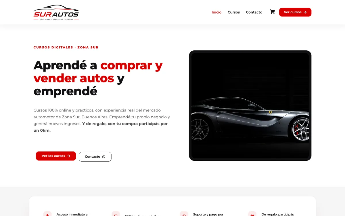 Sitio web de SurAutos en escritorio — diseño de Point Web