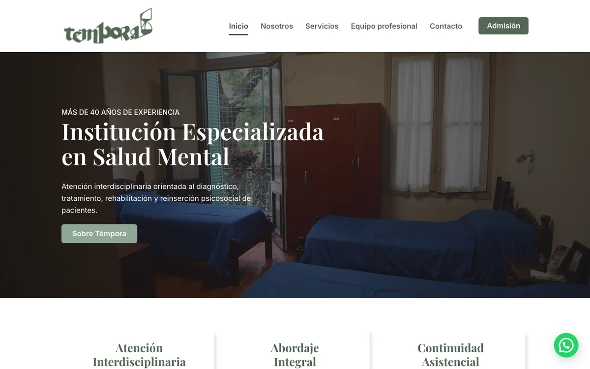 Sitio web de Témpora — Institución Especializada en Salud Mental en escritorio — diseño de Point Web